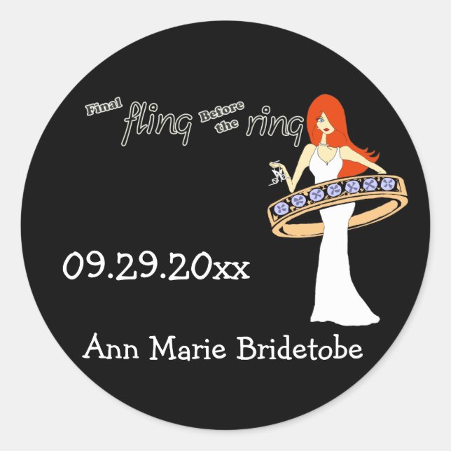 Final Fling Before The Ring Ginger Bride Classic Round Sticker (Front)