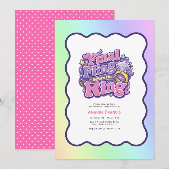 Final Fling Before the Ring Retro Y2K Bachelorette Invitation (Front/Back)