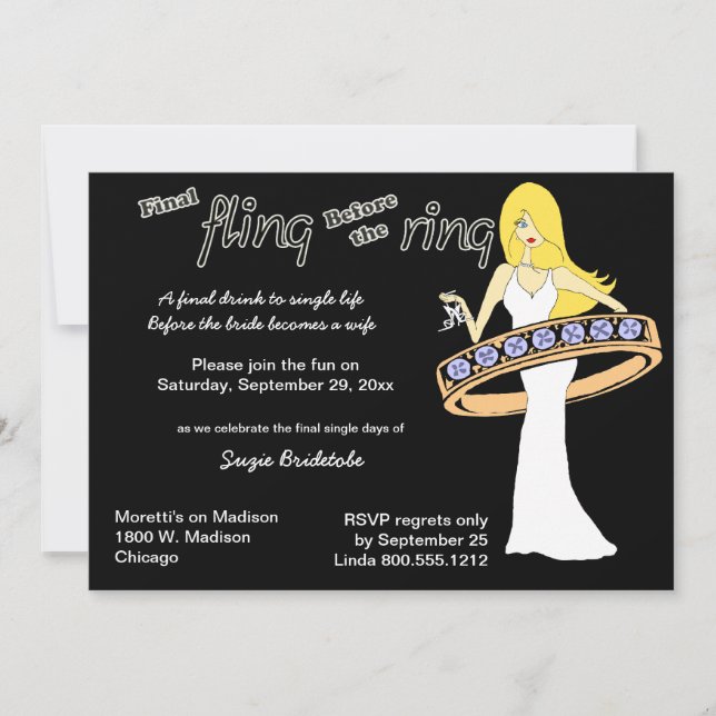 Final Fling Before The Ring Yellow Haired Bride Invitation (Front)