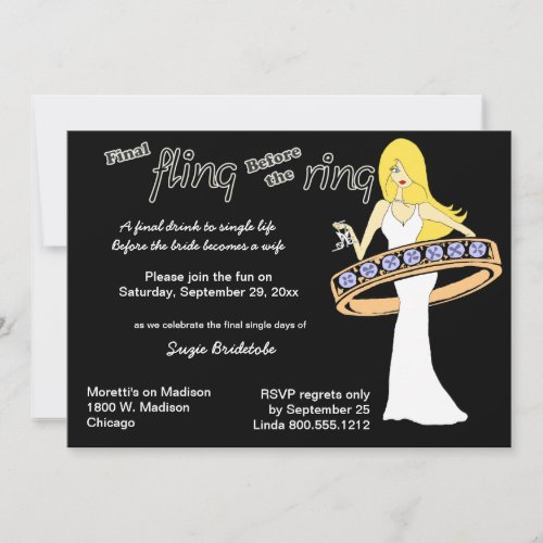 Final Fling Before The Ring Yellow Haired Bride Invitation