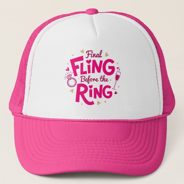 Final Fling Bold Pink Bachelorette Trucker Hat (Front)