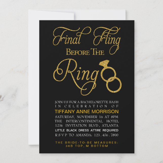 Final Fling Faux Glitter Bachelorette Party Invitation (Front)