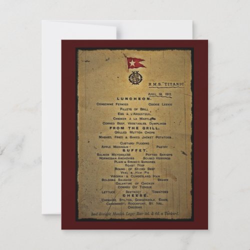 Final Menu RMS Titanic Invitation