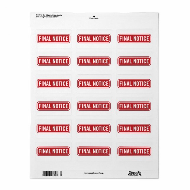 Final Notice Collections Label (Full Sheet)