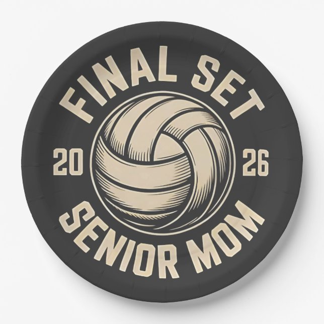 Final Set Senior Mom 2026 Graduation Volleyball  Paper Plates (Front)
