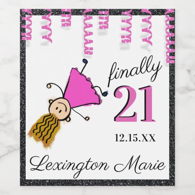 Finally 21 Birthday Party Sparkling Wine or Label (Single Label)