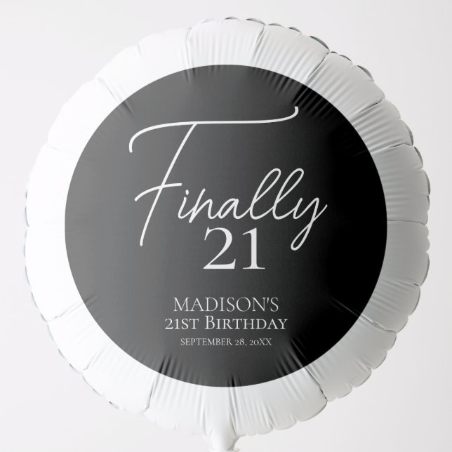 Finally 21 Black & White 21st Birthday Balloon (Front)