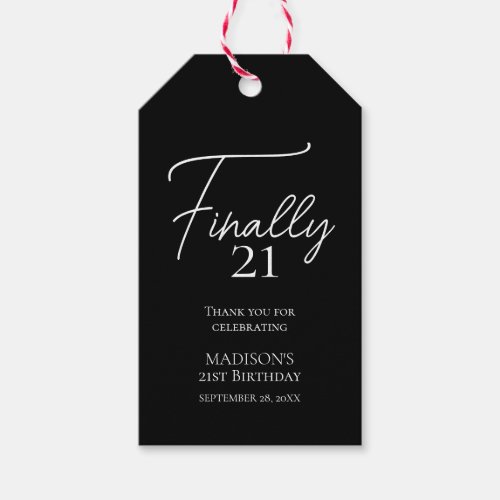 Finally 21 Black  White 21st Birthday Gift Tags