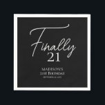 Finally 21 Black & White 21st Birthday Napkins<br><div class="desc">Finally 21 Black & White 21st Birthday napkins. Personalize the custom text above. You can also change the background color. You can find additional coordinating items in our "Minimalist Black and White Birthday" collection.</div>