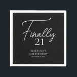 Finally 21 Black & White 21st Birthday Napkins<br><div class="desc">Finally 21 Black & White 21st Birthday napkins. Personalize the custom text above. You can also change the background color. You can find additional coordinating items in our "Minimalist Black and White Birthday" collection.</div>