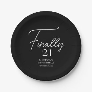 Finally 21 Black & White 21st Birthday Paper Plates