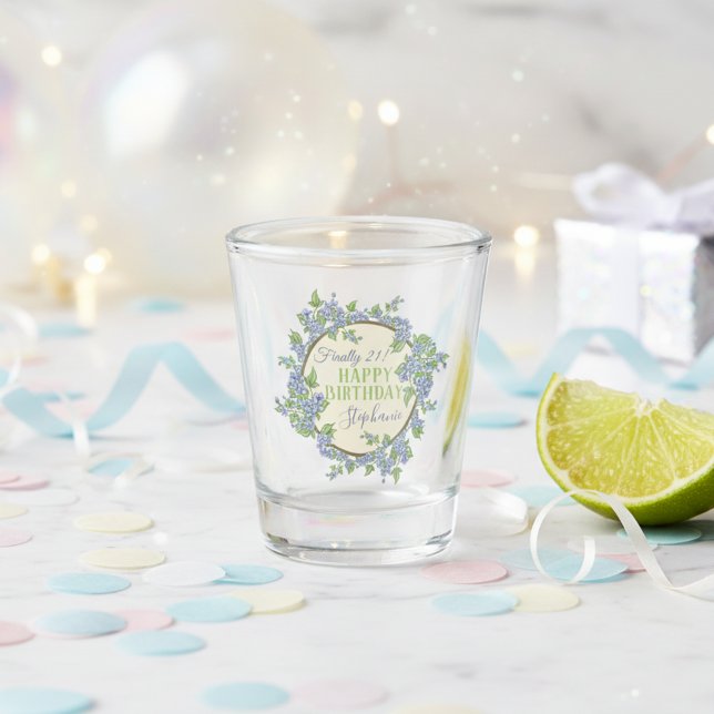 Finally 21 Happy 21st Birthday Present Shot Glass (Finally 21! Personalized 21st birthday shot glass.)
