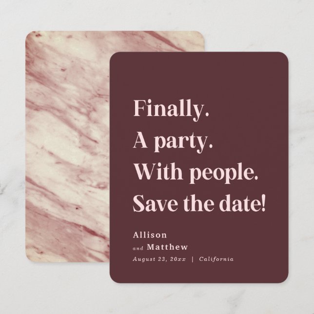 Finally a Party Simple Text Marsala Minimalist Save The Date (Front/Back)