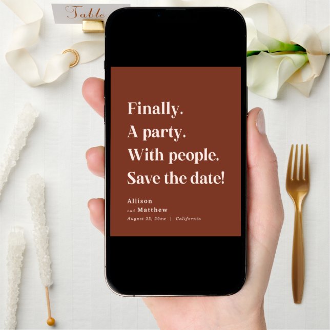 Finally a Party Simple Text Sienna Minimalist Save The Date (Front Digital)