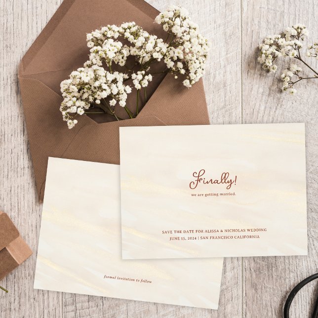 Finally! Brush Gold & Terracotta Script Wedding Save The Date (Creator Uploaded)