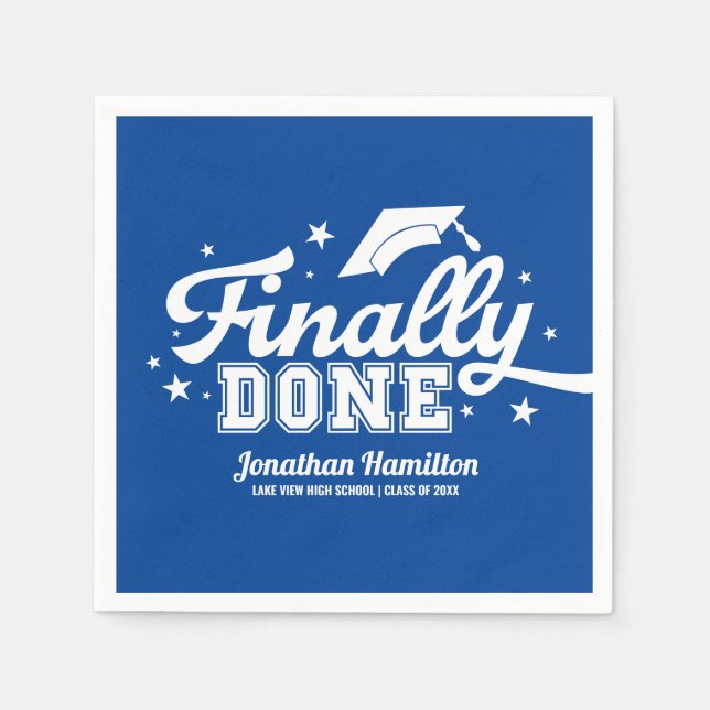 Finally Done Blue Graduation Party Napkins (Front)