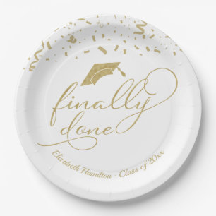 Finally Done Gold Calligraphy Graduation Party Pap Paper Plates
