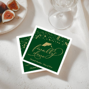 Finally Done Gold Script Green Graduation Party Napkins