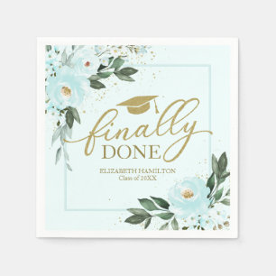 Finally Done Gold Teal Floral Graduation Party Napkins