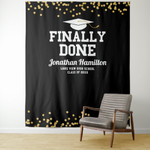 Finally Done Navy Black Graduation Party Backdrop