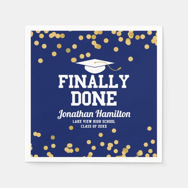Finally Done Navy Blue Graduation Party Napkins (Front)