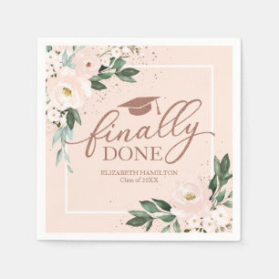 Finally Done Pink Blush Floral Graduation Party Napkins