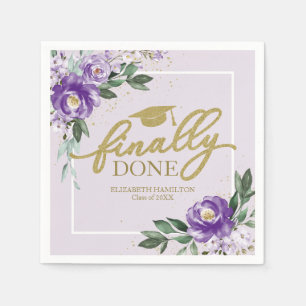 Finally Done Purple Floral Graduation Party Napkins