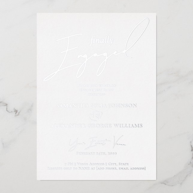 Finally Engaged Script Photo Engagement Party Foil Invitation (Front)