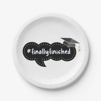 Finally Finished Graduation Black Bubble Paper Plates