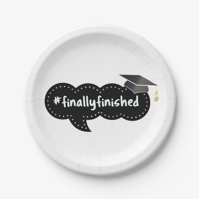 Finally Finished Graduation Black Bubble Paper Plates (Front)