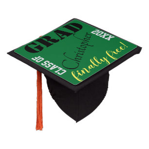Finally Free Green Black Graduation Cap Topper