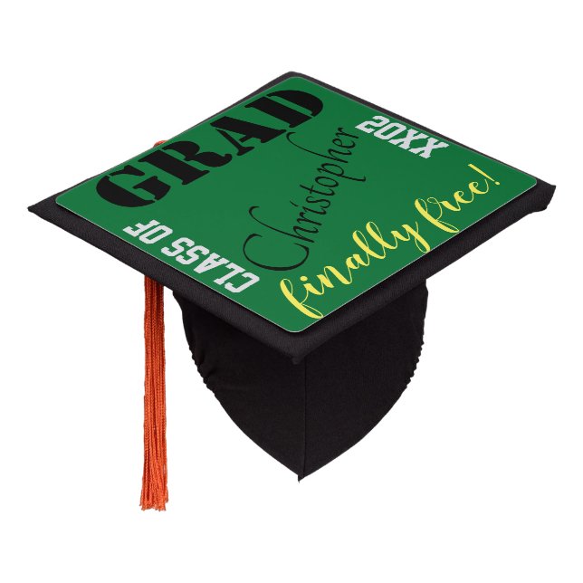 Finally Free Green Black  Graduation Cap Topper (Angled)