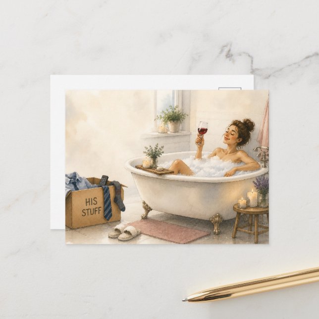 Finally Free - Happy Divorce Gift Postcard (Front/Back In Situ)