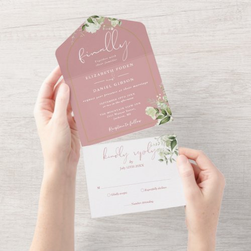 Finally Gold Arch Dusty Rose Greenery Wedding All In One Invitation
