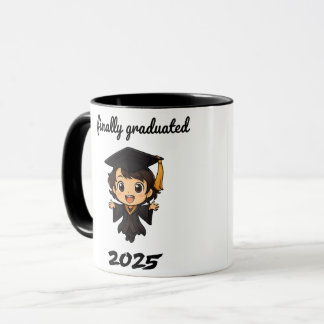 🎓 Finally Graduated 2025 – Cute Chibi Graduation Mug