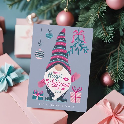 Finally Hugs  Kisses Fun Bright Christmas Gnome Holiday Card