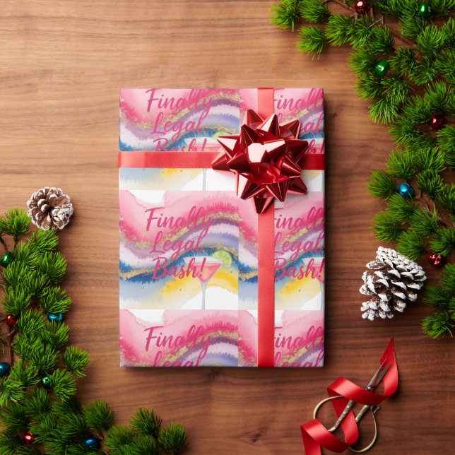Finally Legal 21st. Watercolor Glitter Birthday  Wrapping Paper (Holiday Gift)