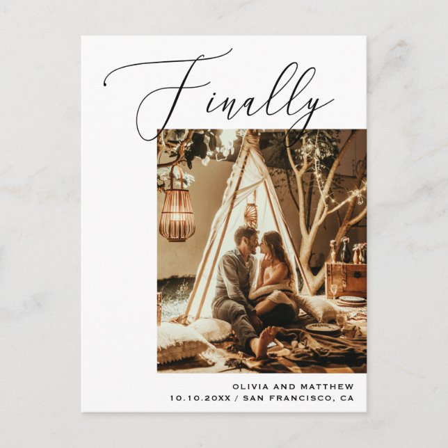 Finally Minimalist Photo Wedding Save the Date Announcement Postcard (Front)