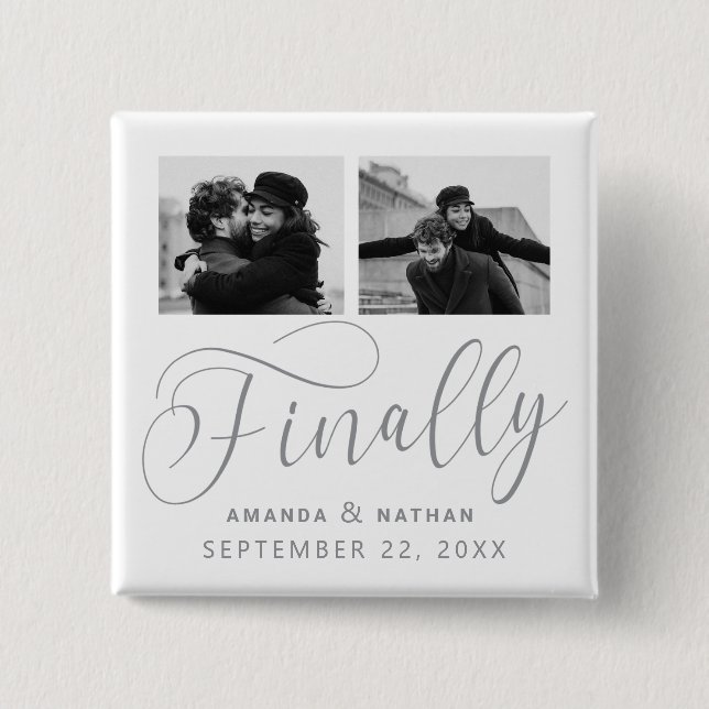 Finally Minimalist Wedding 2 Photo Save the Date Button (Front)