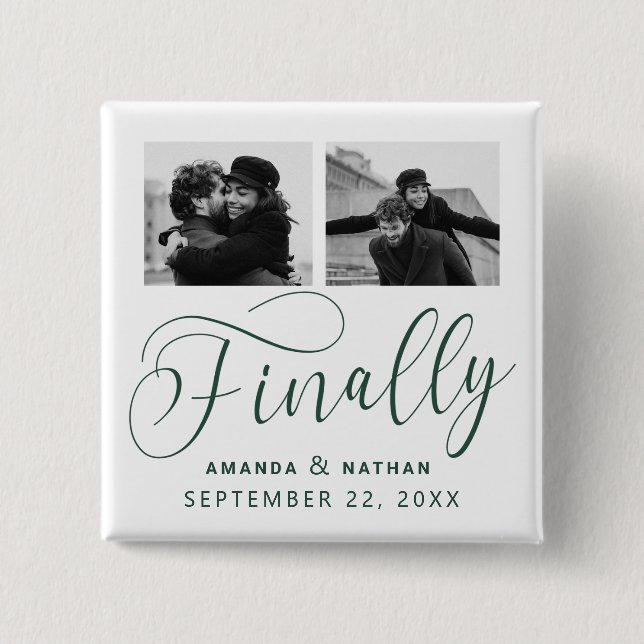 Finally Minimalist Wedding 2 Photo Save the Date Button (Front)