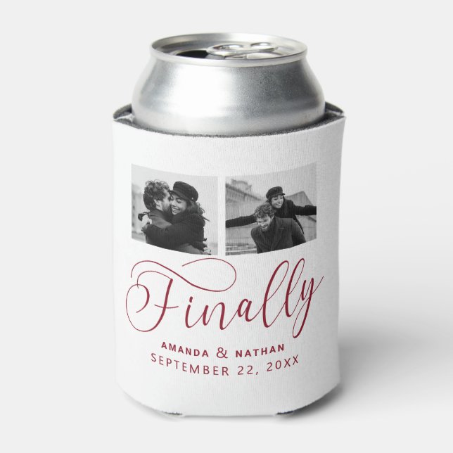 Finally Minimalist Wedding 2 Photo Save the Date Can Cooler (Can Front)
