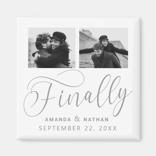 Finally Minimalist Wedding 2 Photo Save the Date Magnet (Front)