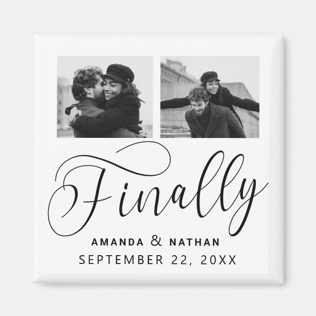 Finally Minimalist Wedding 2 Photo Save the Date Magnet (Front)