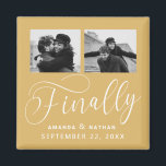 Finally Minimalist Wedding 2 Photo Save the Date Magnet<br><div class="desc">It's been worth the wait and now you're finally ready to send out your save the dates! These minimalist wedding save the date magnets are perfectly simple yet super modern. Easily personalize the design by adding your own photos, names and wedding date. Matching items can be found in the collection....</div>