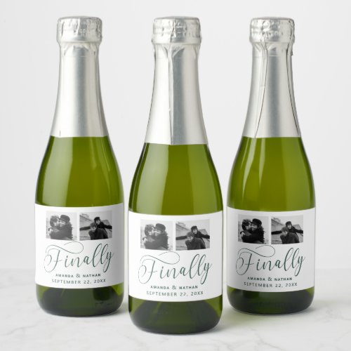 Finally Minimalist Wedding 2 Photo Save the Date Sparkling Wine Label