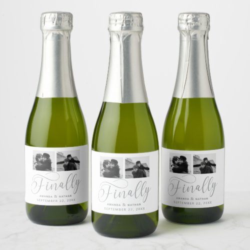 Finally Minimalist Wedding 2 Photo Save the Date Sparkling Wine Label