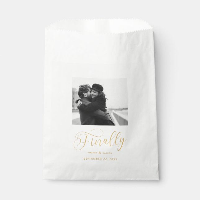 Finally Minimalist Wedding Photo Save the Date Favor Bag (Front)