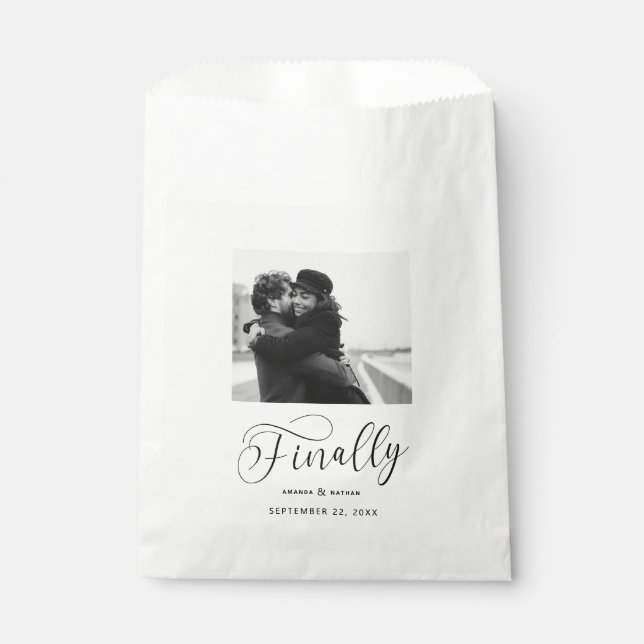 Finally Minimalist Wedding Photo Save the Date Favor Bag (Front)