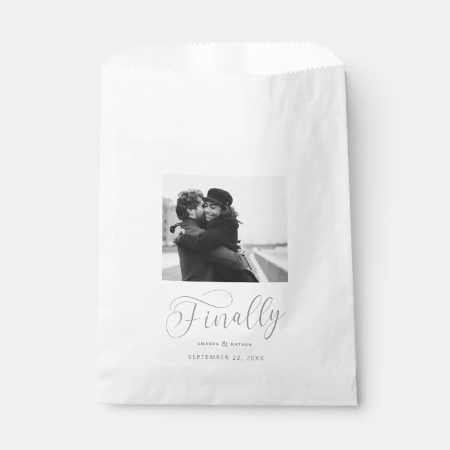 Finally Minimalist Wedding Photo Save the Date Favor Bag (Front)