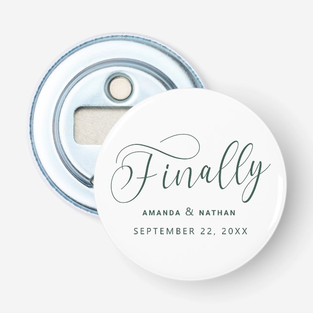 Finally Minimalist Wedding Save the Date Bottle Opener (Front)